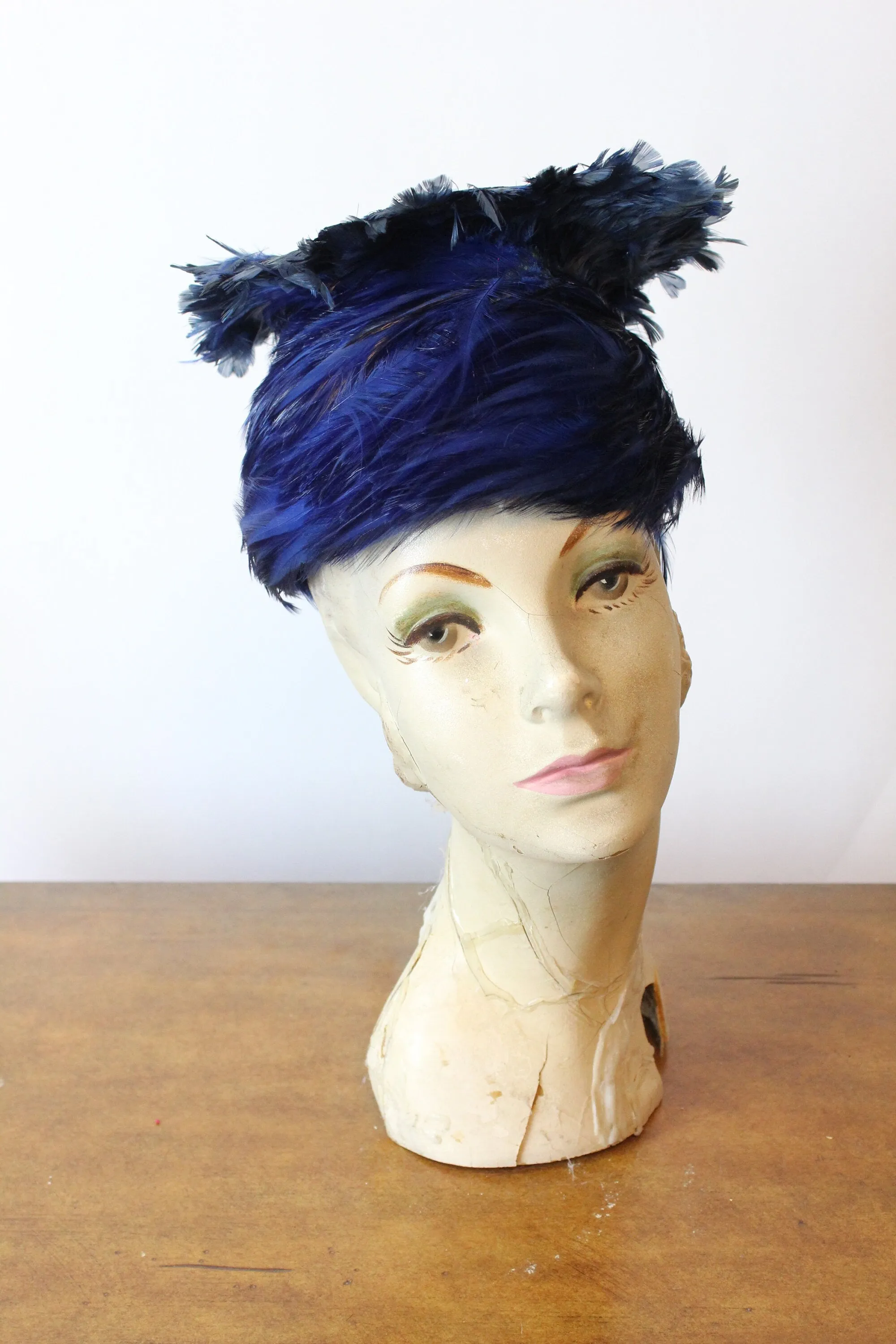 1950s BLUE feather STRUCTURED cap hat | new fall