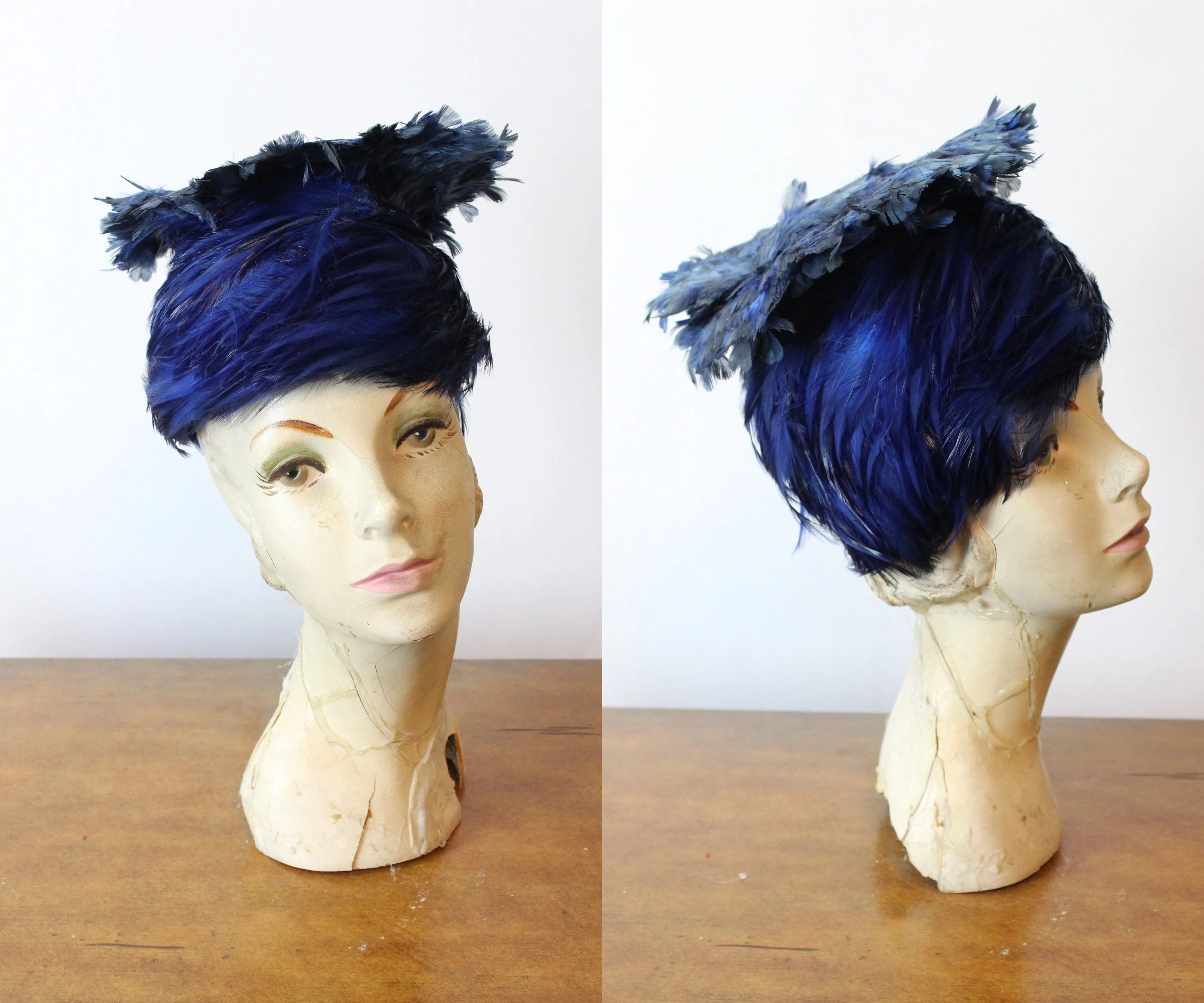 1950s BLUE feather STRUCTURED cap hat | new fall