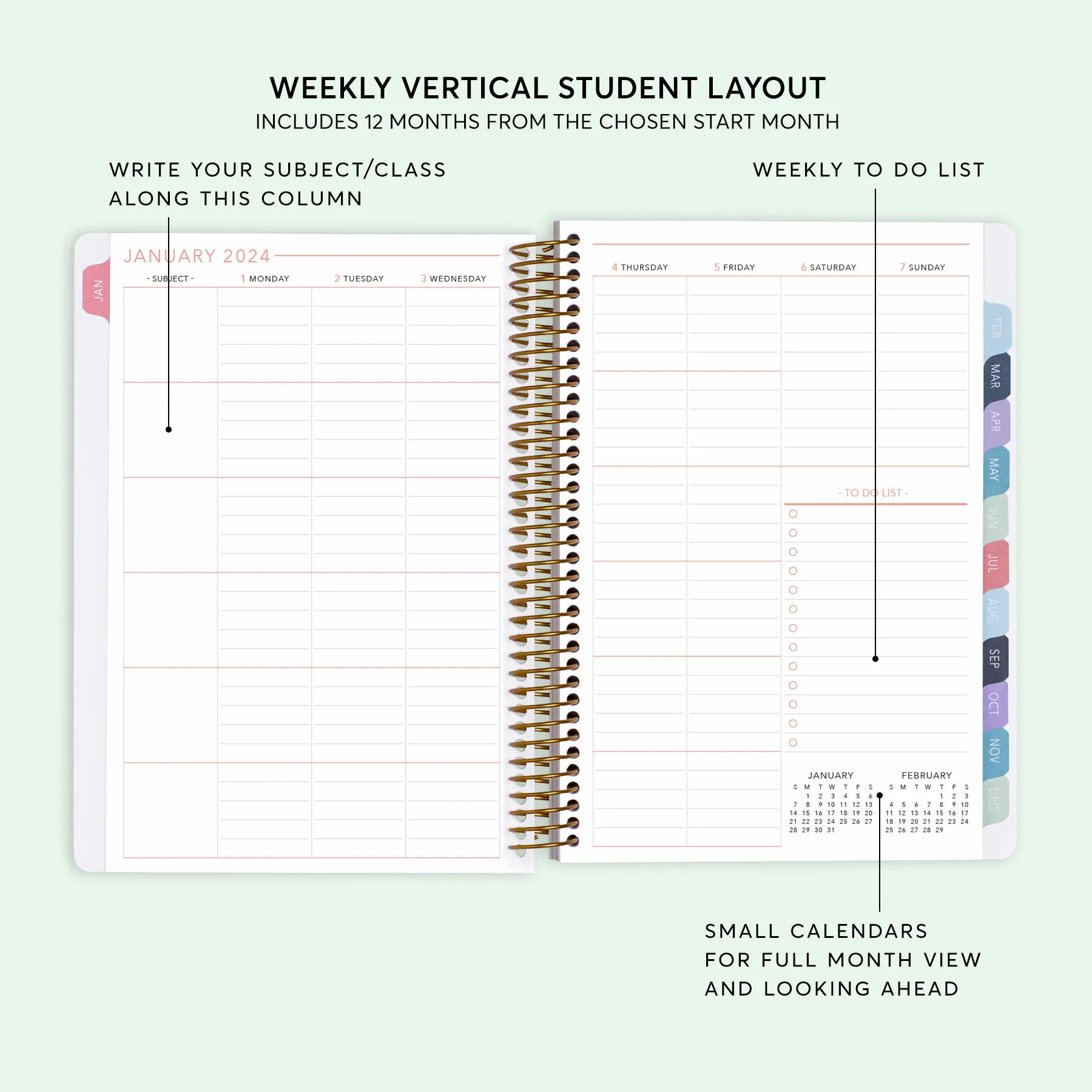 6x9 Student Planner - Colorful Florals Black