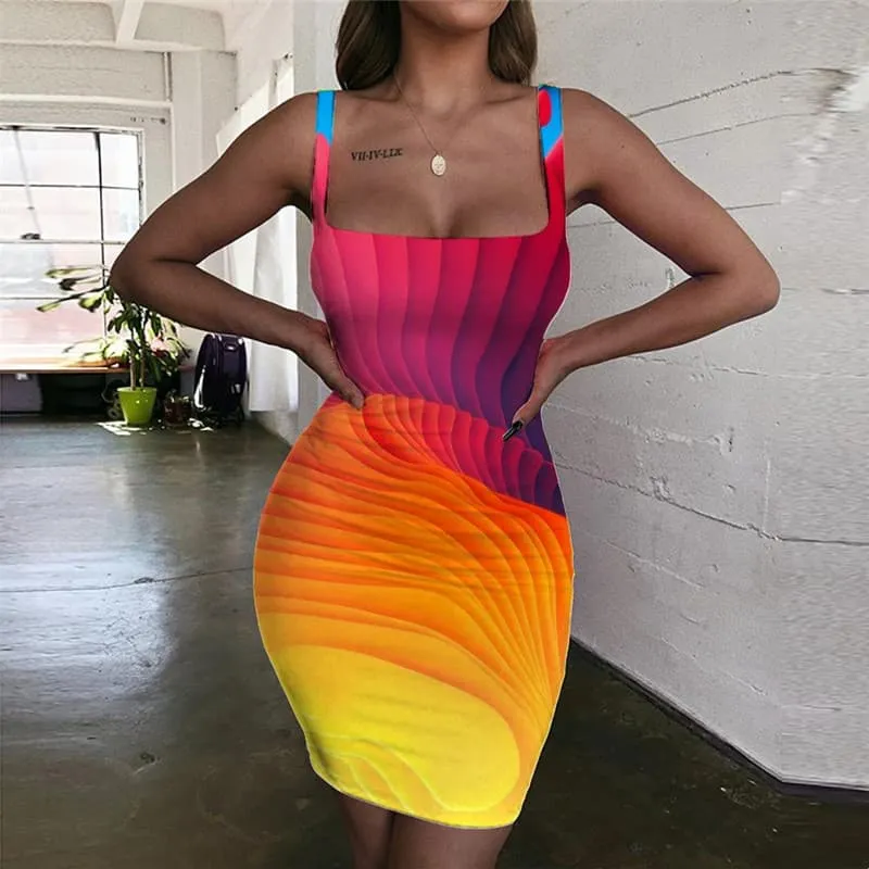 Abstract Dresses Women Psychedelic Bodycon Dress Colorful 3d Print