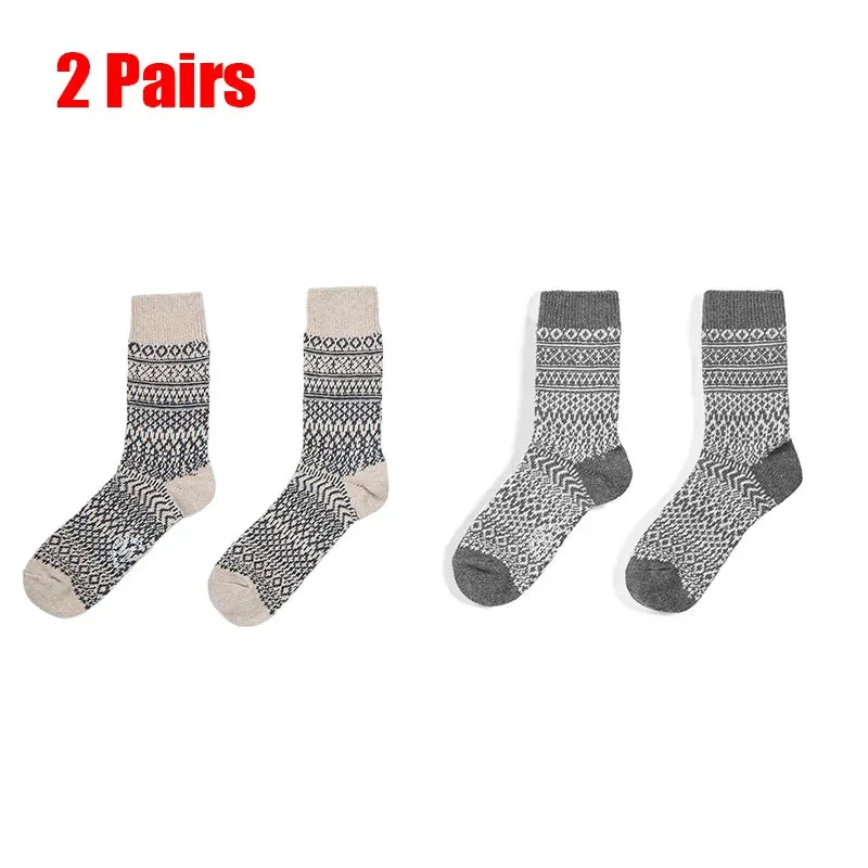 Amekaji Crew Socks Vintage Patterns Men's Knitted Socks