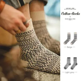 Amekaji Crew Socks Vintage Patterns Men's Knitted Socks