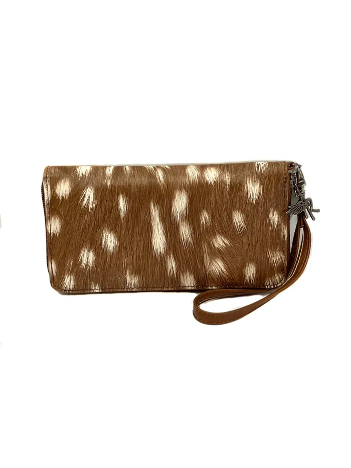 Angel Ranch D330000902 Ladies Zip Clutch Wallet Deer Collection Brown