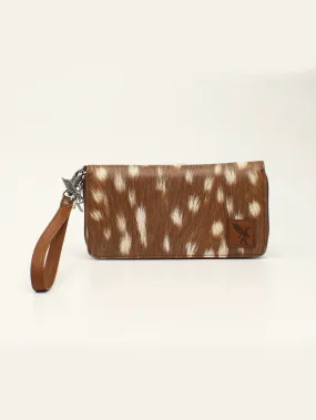 Angel Ranch D330000902 Ladies Zip Clutch Wallet Deer Collection Brown