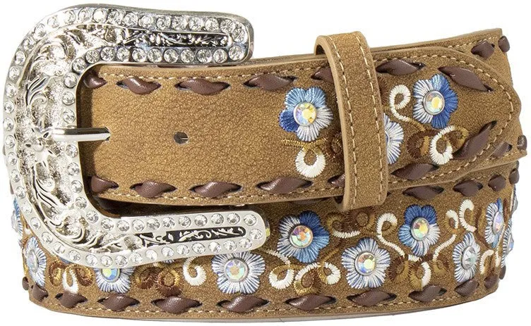 Angel Ranch Women's Coffee Leather Floral Embroidered Belt