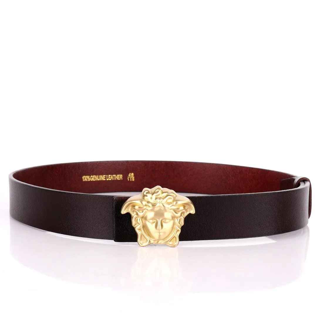 Authentic Gold Versace Medusa Leather Belt- Brown