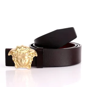 Authentic Gold Versace Medusa Leather Belt- Brown