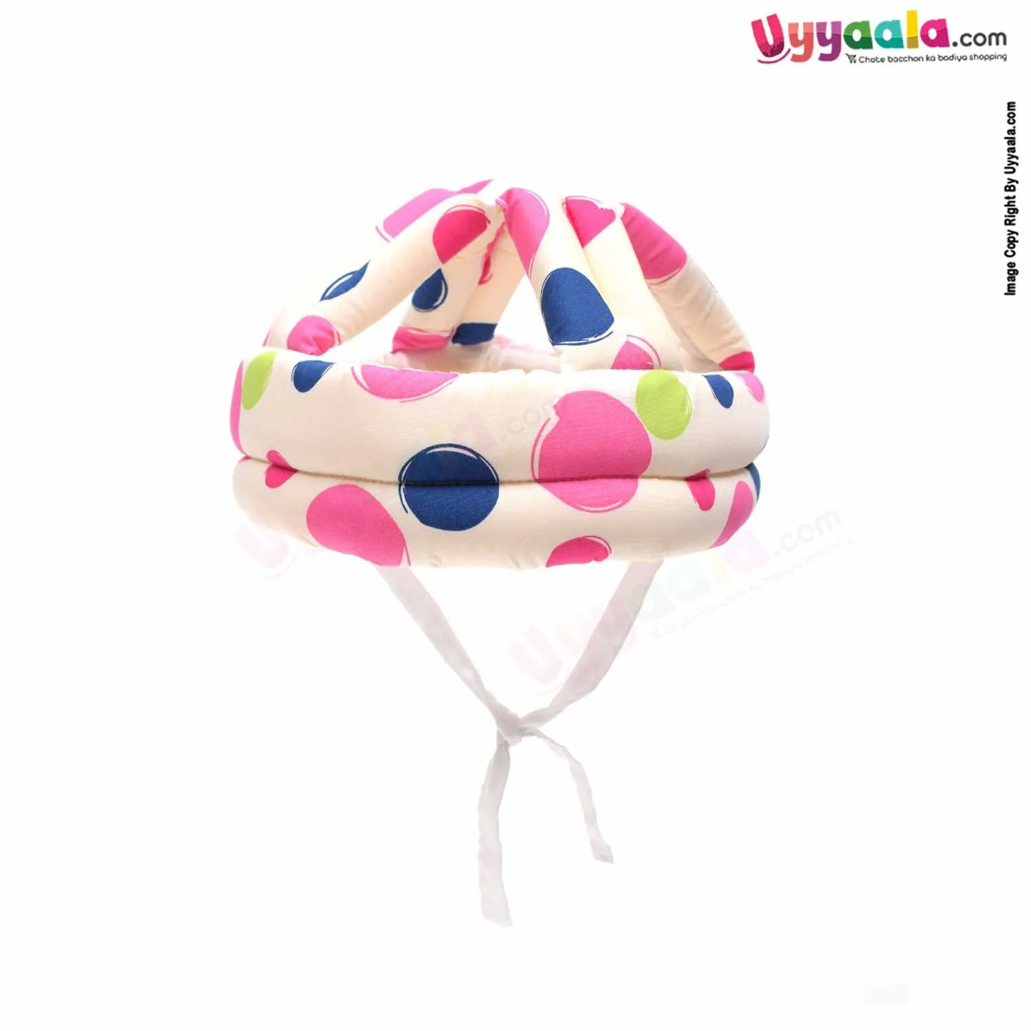 Baby Safety Helmet for Bump Free Protection with 100% Cotton , Colorful Dots Print, 12-36m Age- Cream