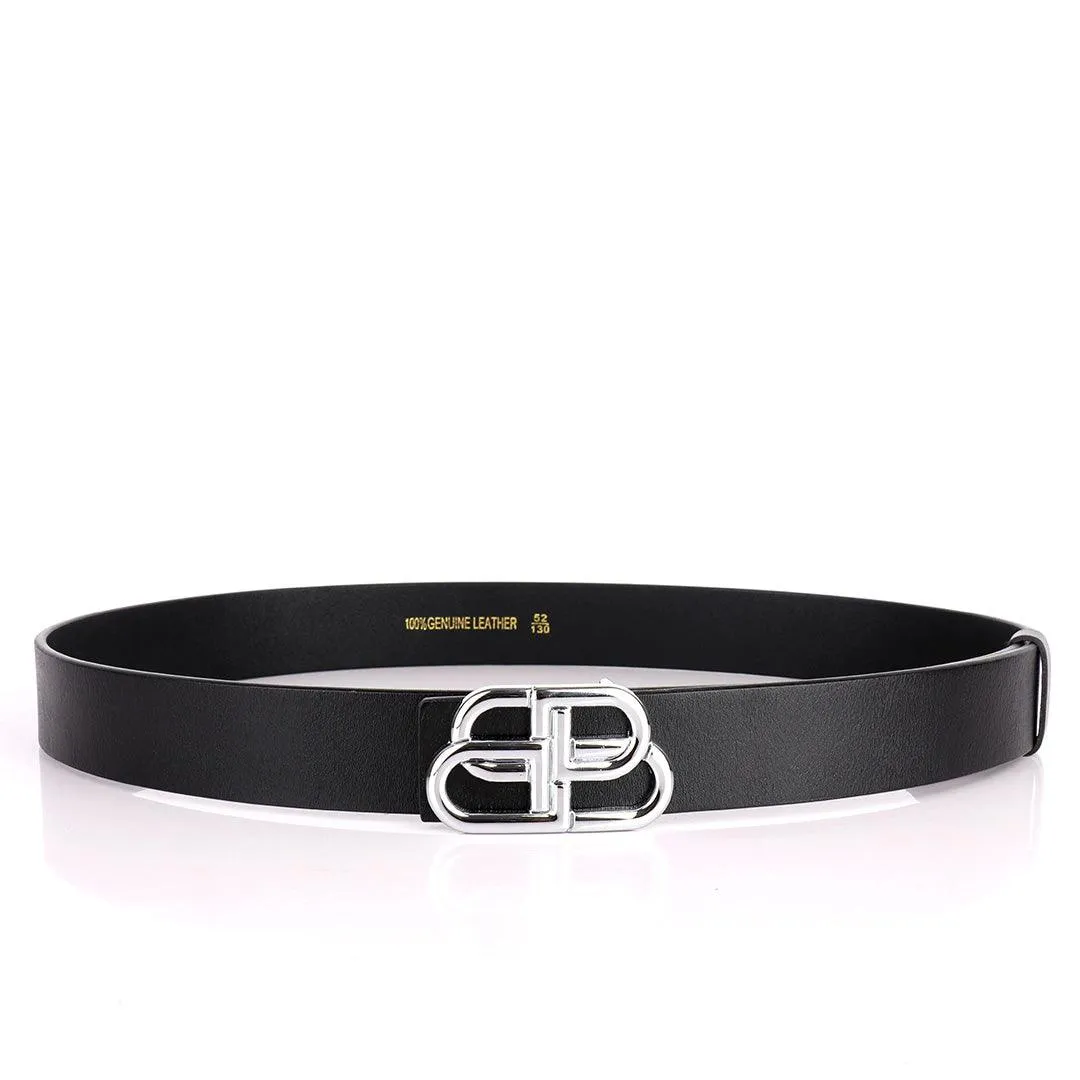 Balenciaga Silver Logo Designed Quality Leather Black Belt