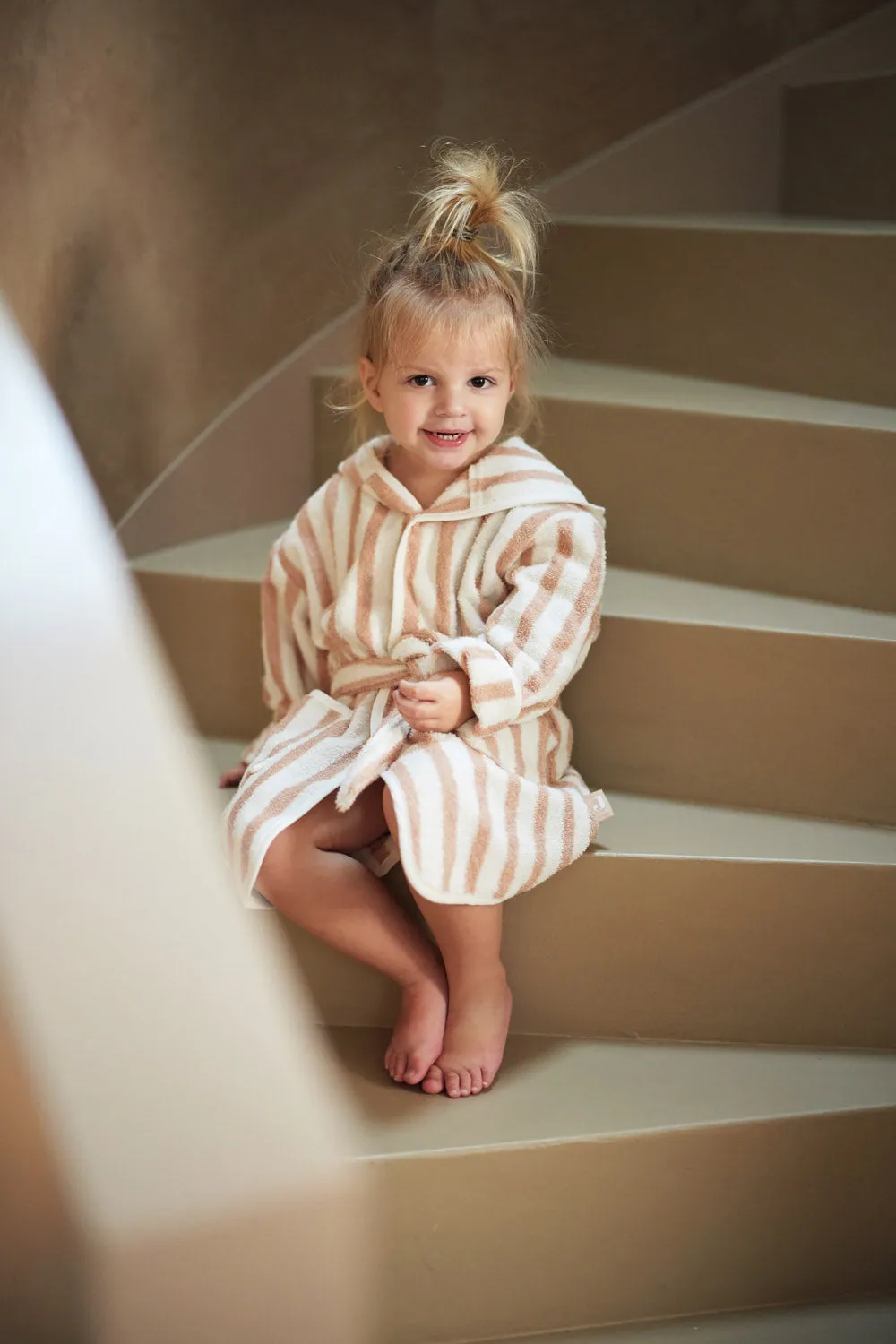 Bathrobe 3-4 year Stripe Terry - Wild Rose - GOTS