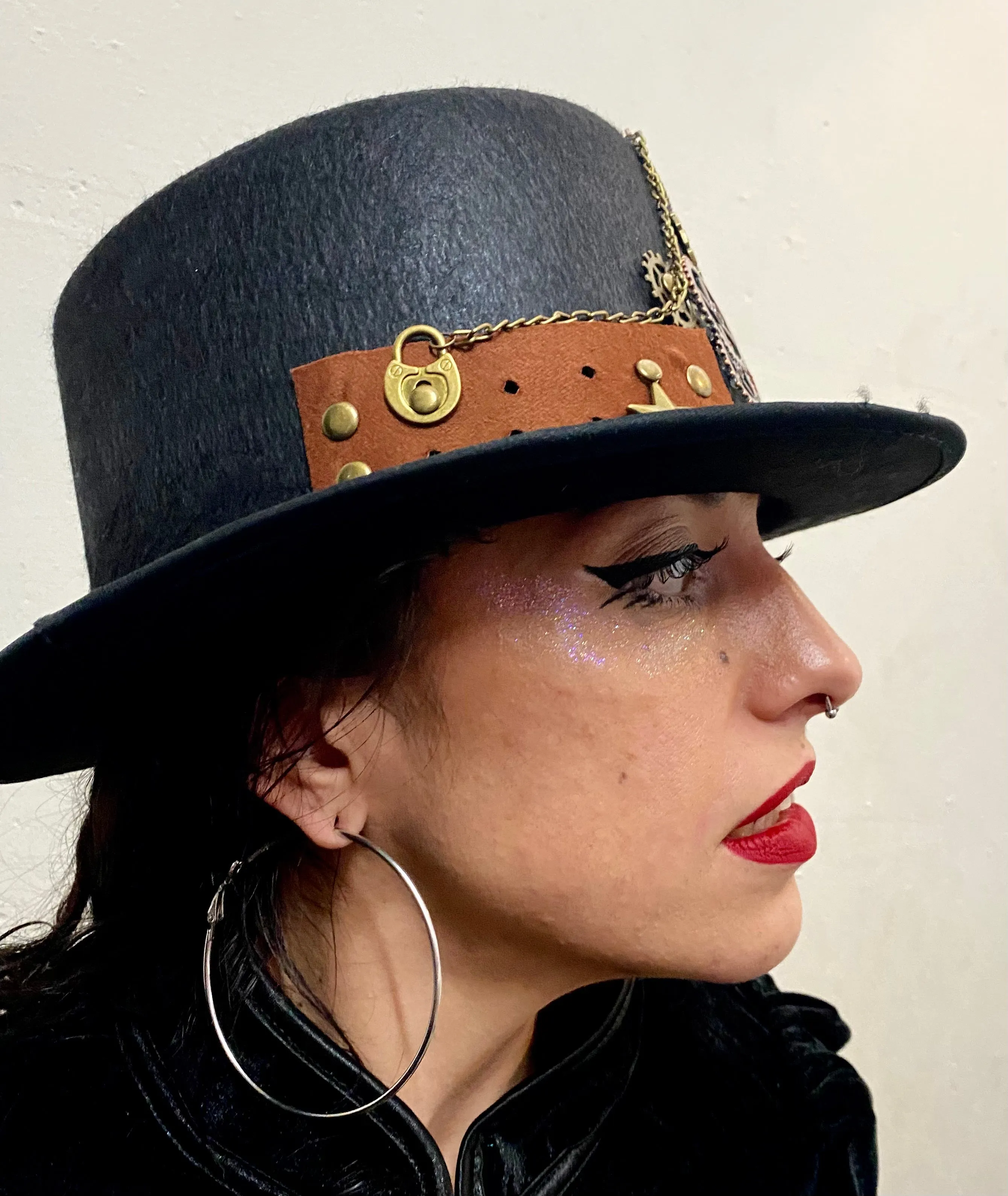 Brown and Black Steampunk Cog Top Hat (LL)