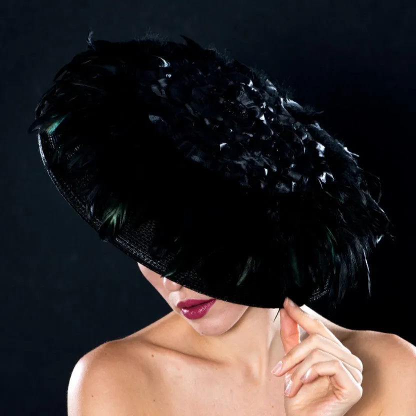 BW6402- Ladies Feathered Black dress hat.