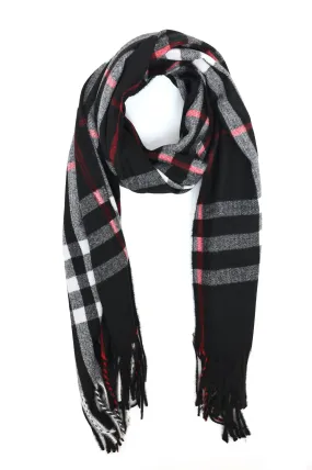 CLASSIC PLAID FRINGED SCARF-BLACK