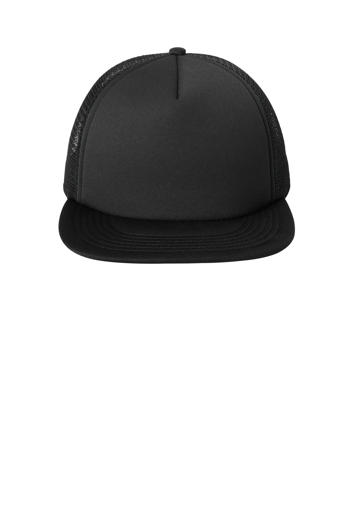 District Flat Bill Snapback Trucker Caps, Black