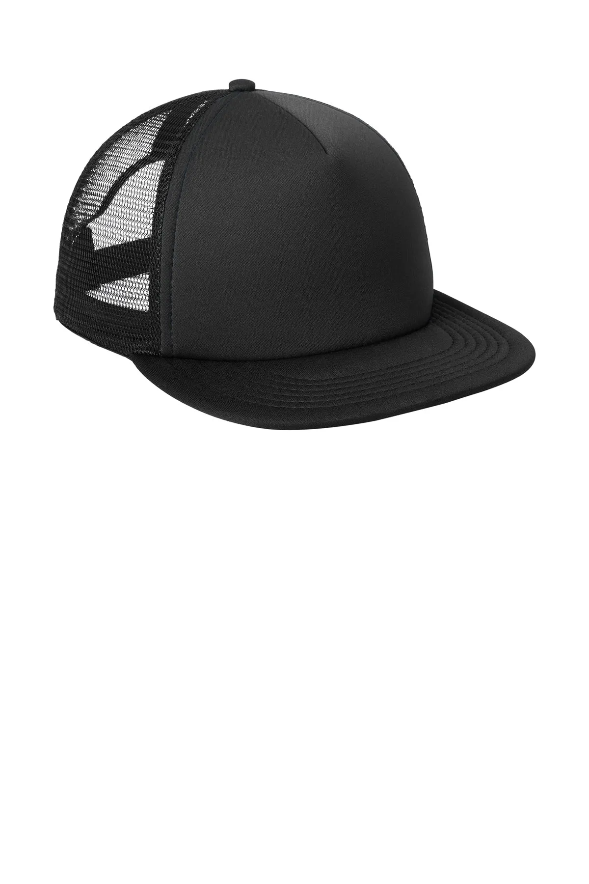 District Flat Bill Snapback Trucker Caps, Black