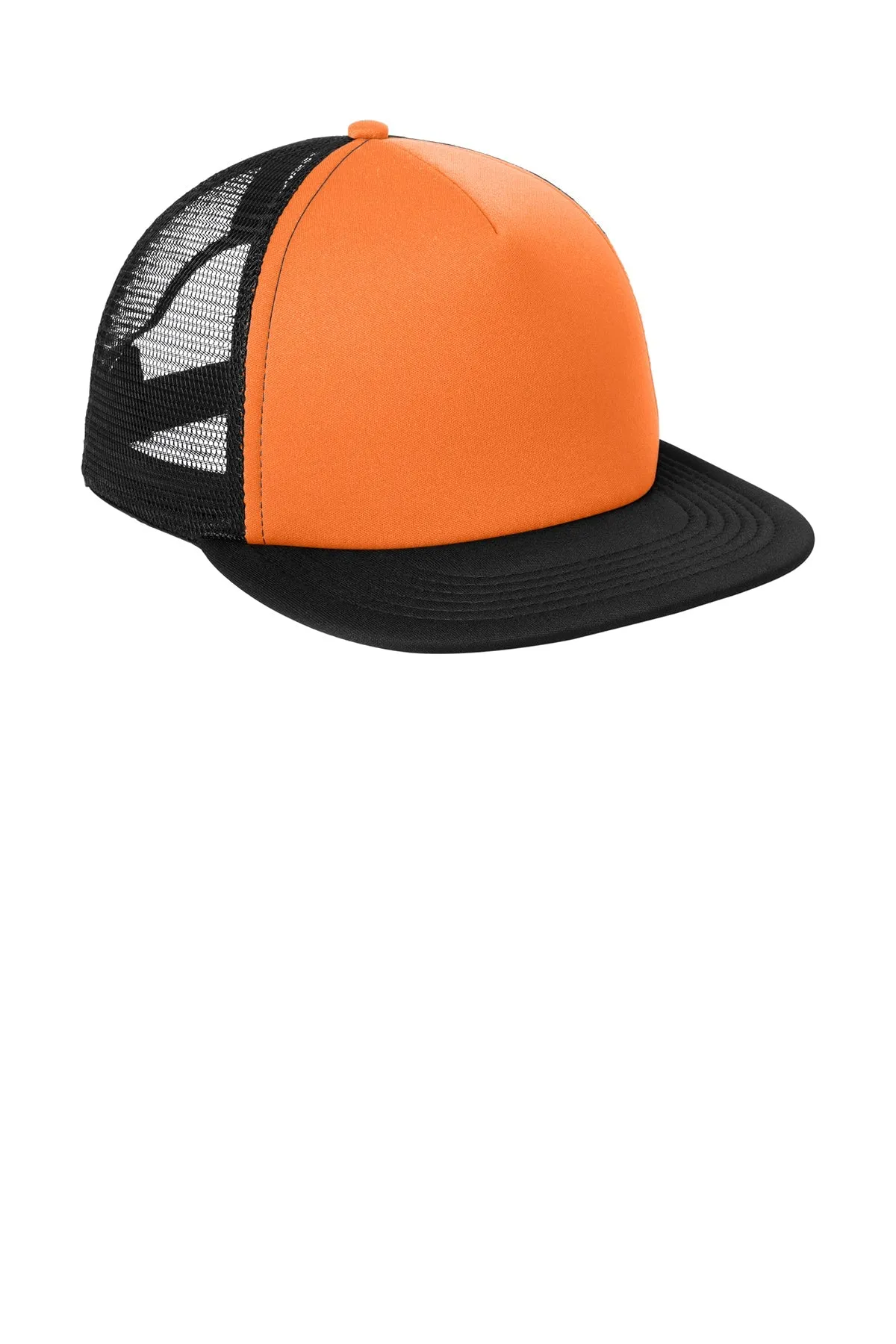 District Flat Bill Snapback Trucker Caps, Neon Orange