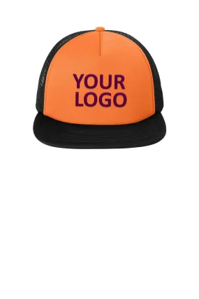 District Flat Bill Snapback Trucker Caps, Neon Orange