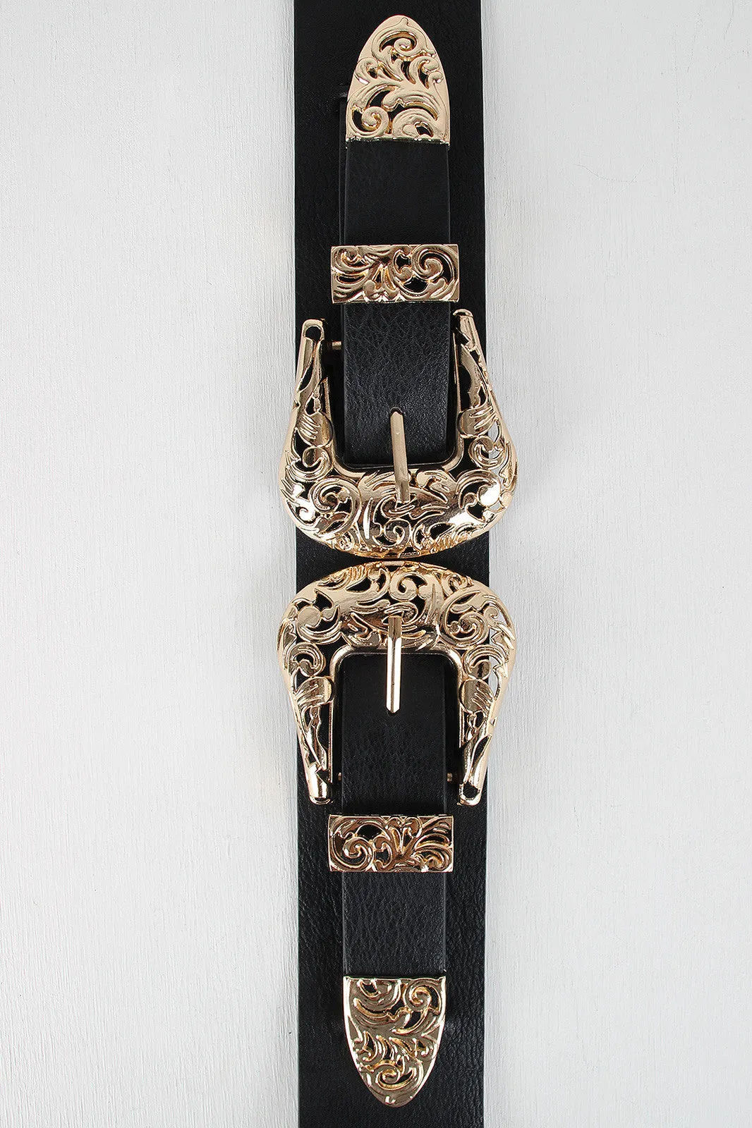 Double Buckle Etched Cutout Belt