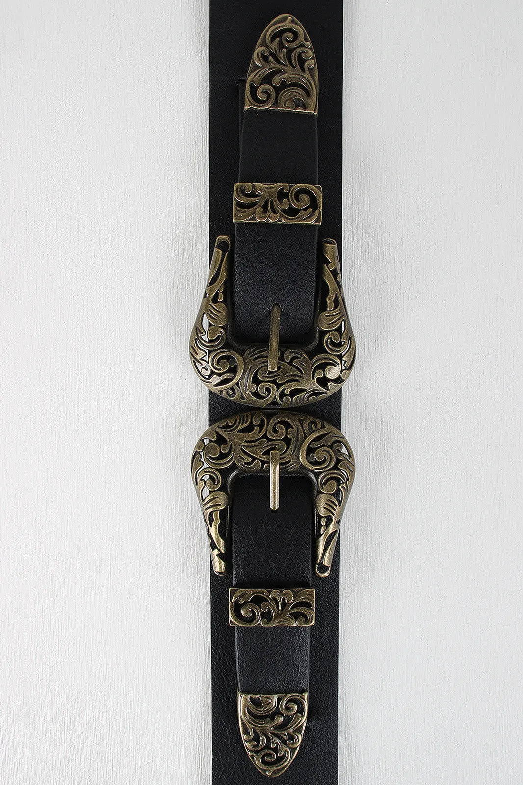 Double Buckle Etched Cutout Belt