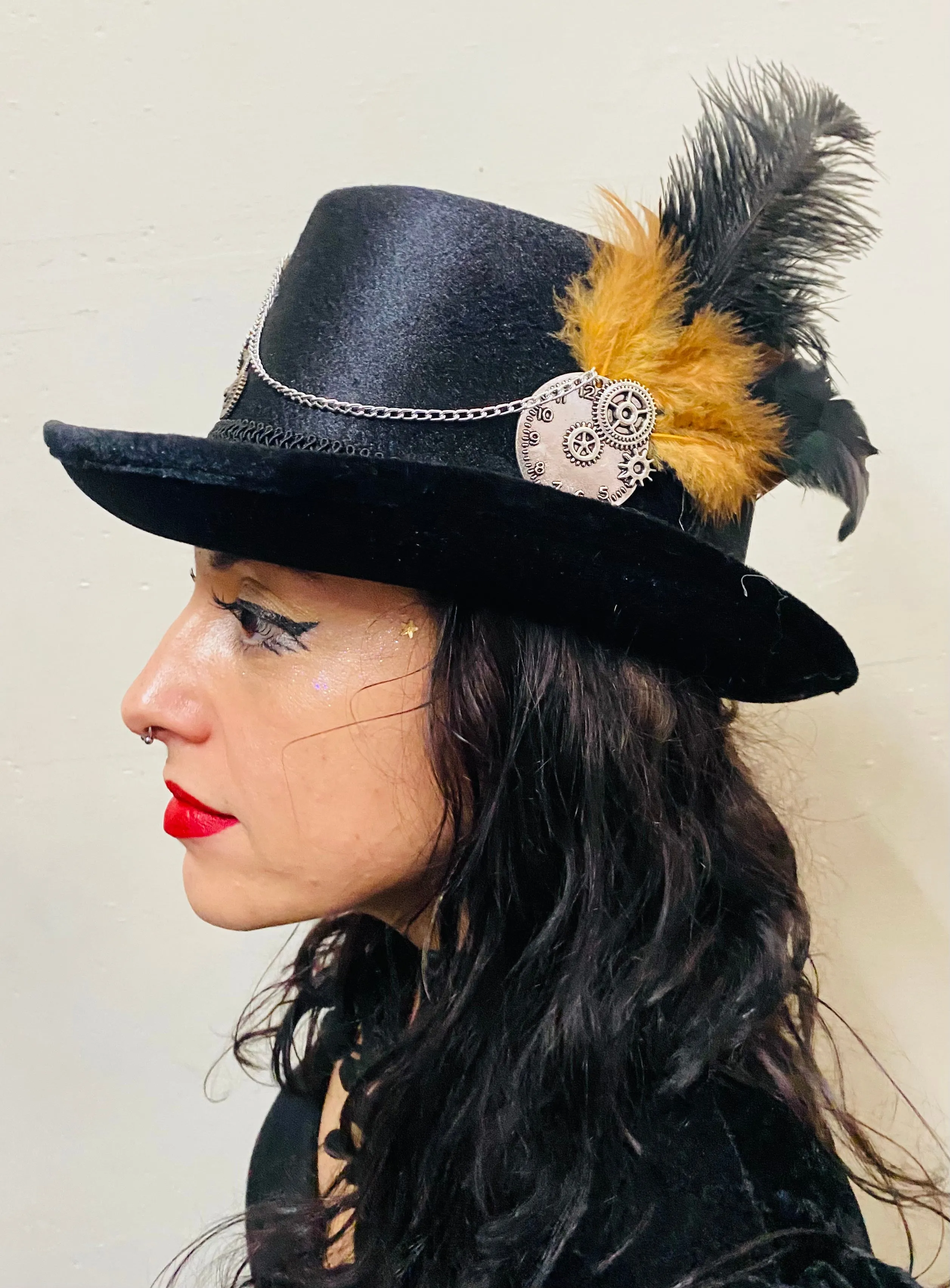 Embellished Feathered Steampunk Top Hat (PP)