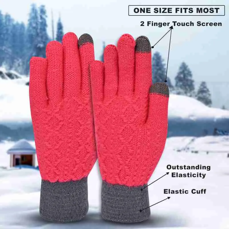 Embroidered, Woven, Solid Winter Women Gloves - 6282