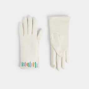 Embroidered Wrist Touchscreen Gloves - White - Final Sale