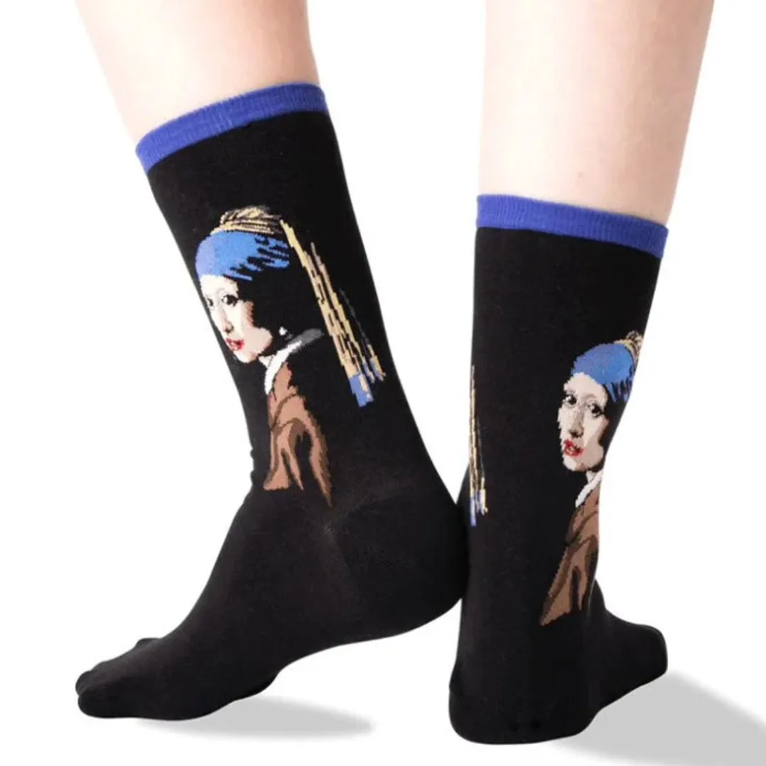 Famous Art Socks - Girl with a Pearl Earring (with bead/pearl)