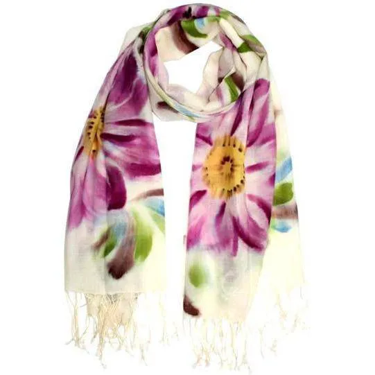 Flower Printed Wool Scarf - Fuchsia