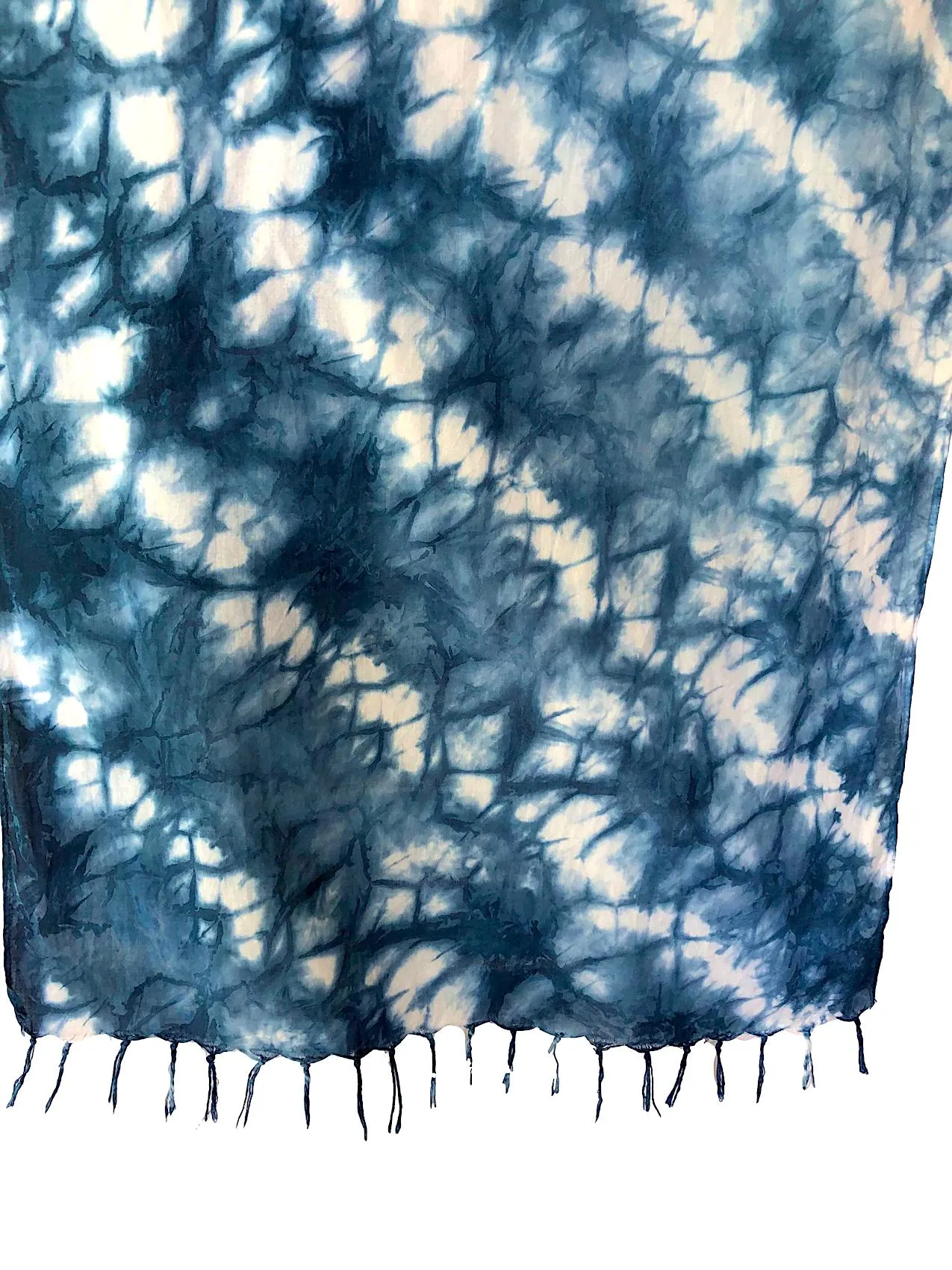 Fringed Indigo Shibori Cotton Scarf - Cloud