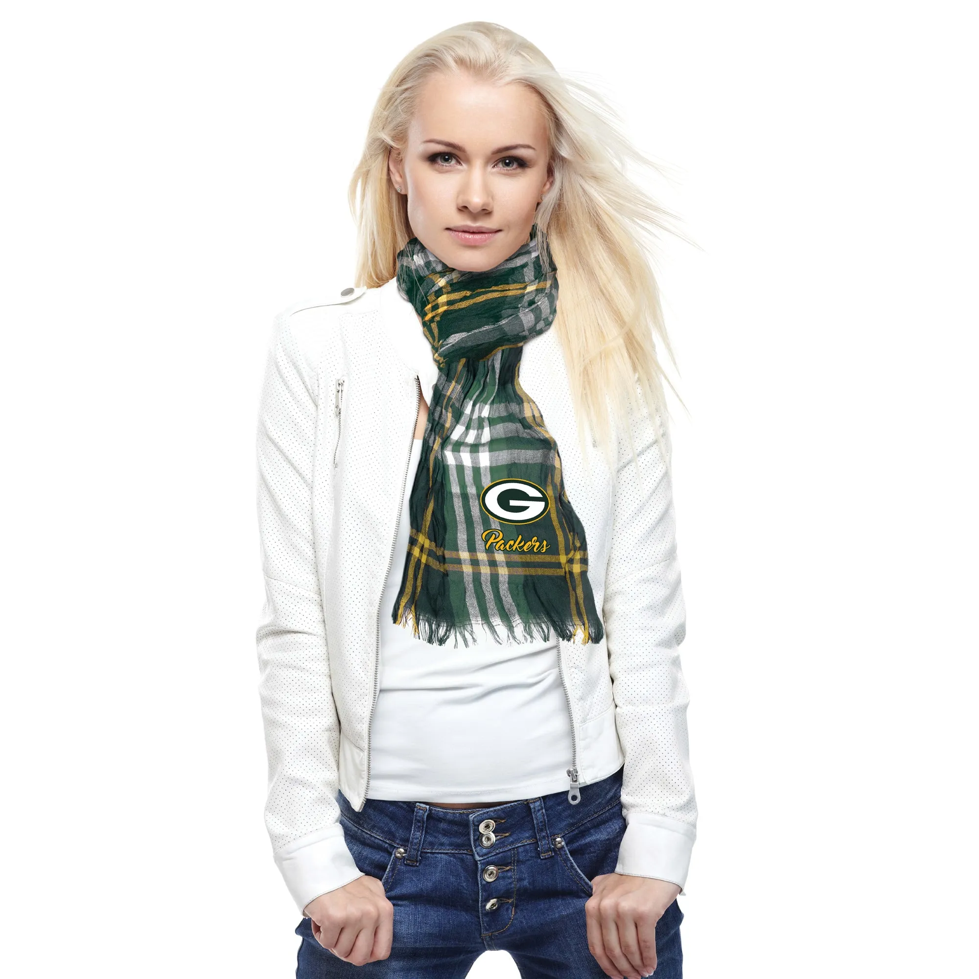 Green Bay Packers Crinkle Scarf Plaid