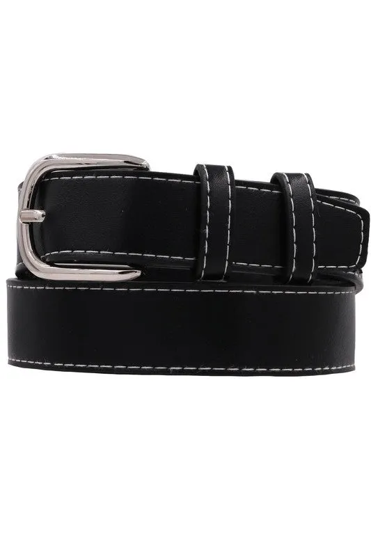 Greer Contrast Stitched Rectangle Buckle Belt Black