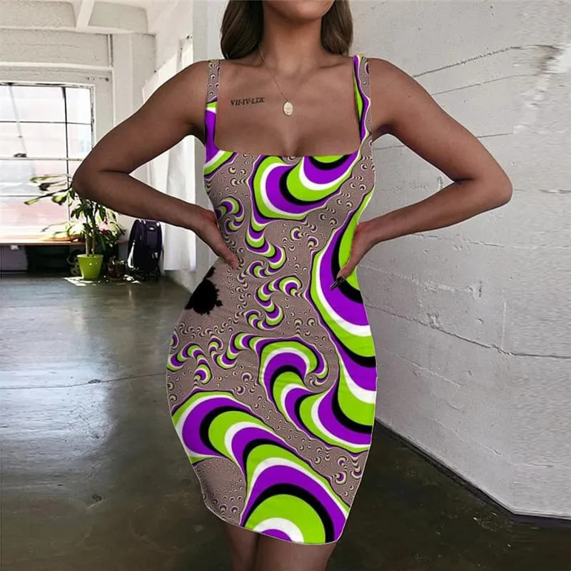 Hypnosis Dresses Women Colorful Bodycon Dress Abstract Vestido Sexy