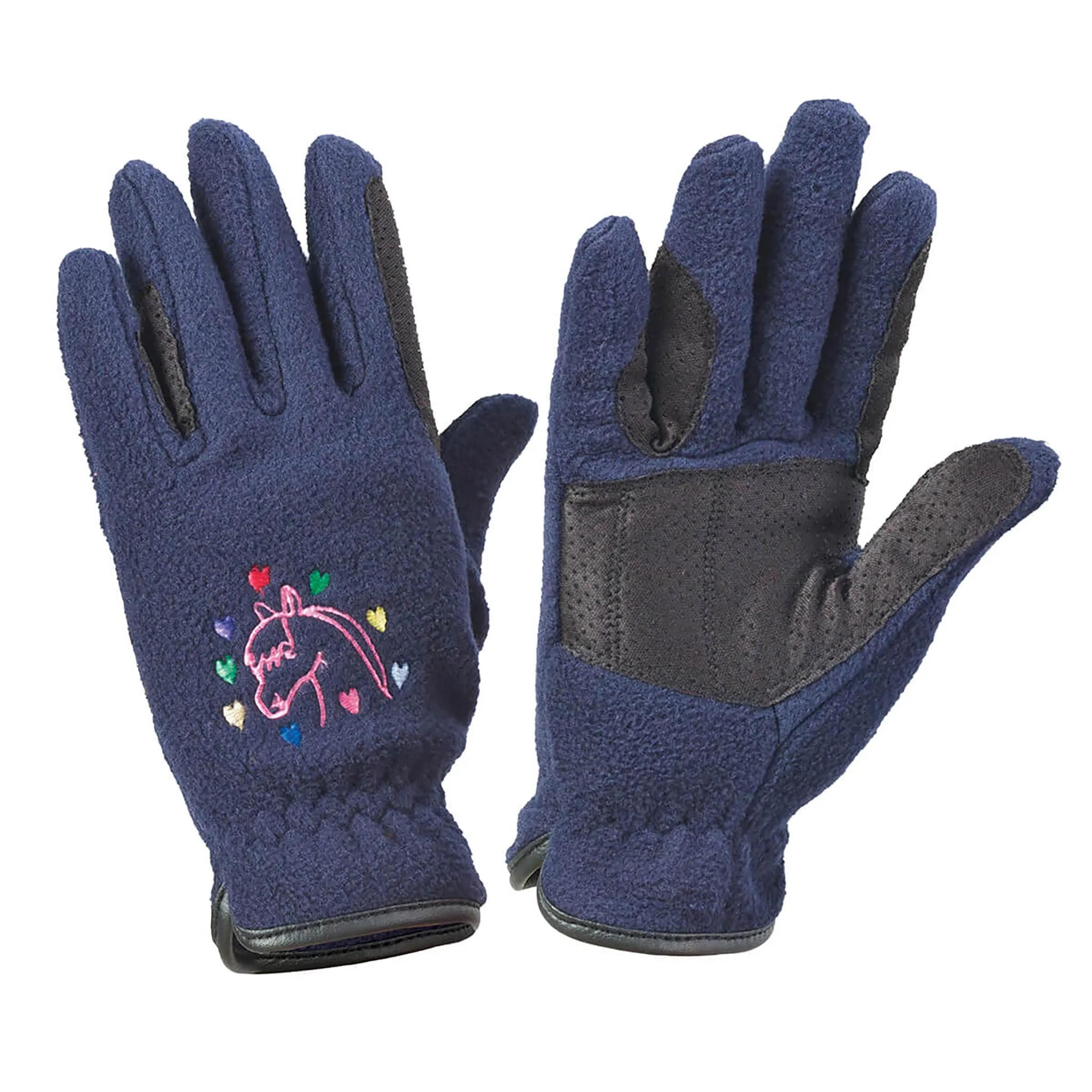 Kids' Embroidered Fleece Winter Riding Gloves - Navy