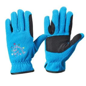 Kids' Embroidered Fleece Winter Riding Gloves - Teal