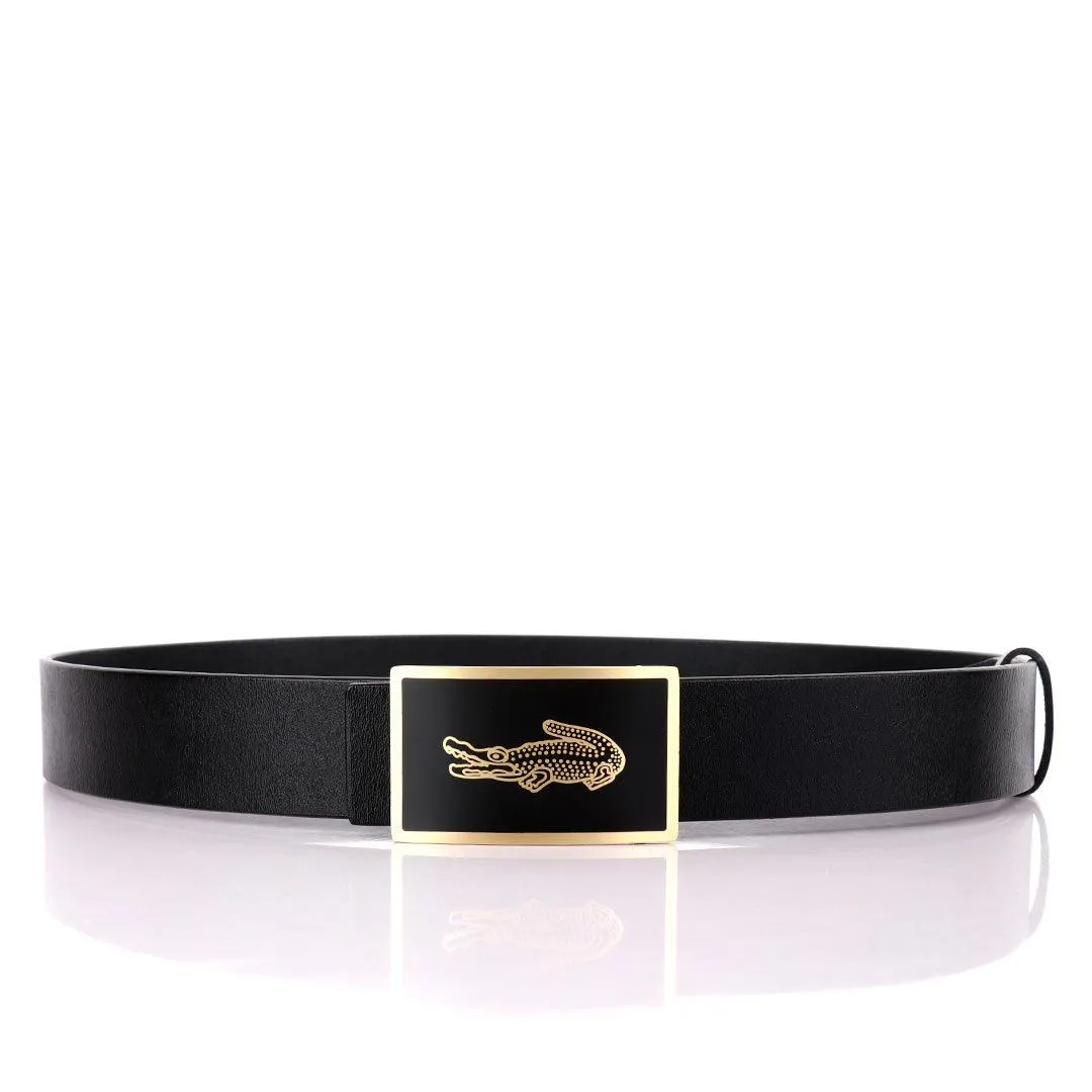 Lacoste Logo Designed Men's Adjustable Genuine Leather Black Belt