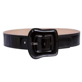 Ladies Western Buckle High Waist Wide Patent Fashion Plain Leather Belt