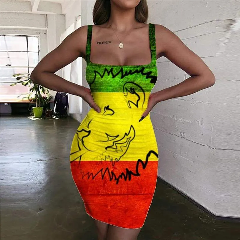 Lion Dresses Women Animal 3d Print Anime Halter Sleeveless Colorful Bodycon Dress Harajuku Ladies Dresses