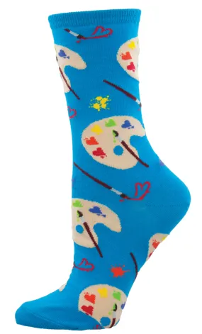 Lovely Art, Painter's Palette (Blue) Women’s Crew Socks