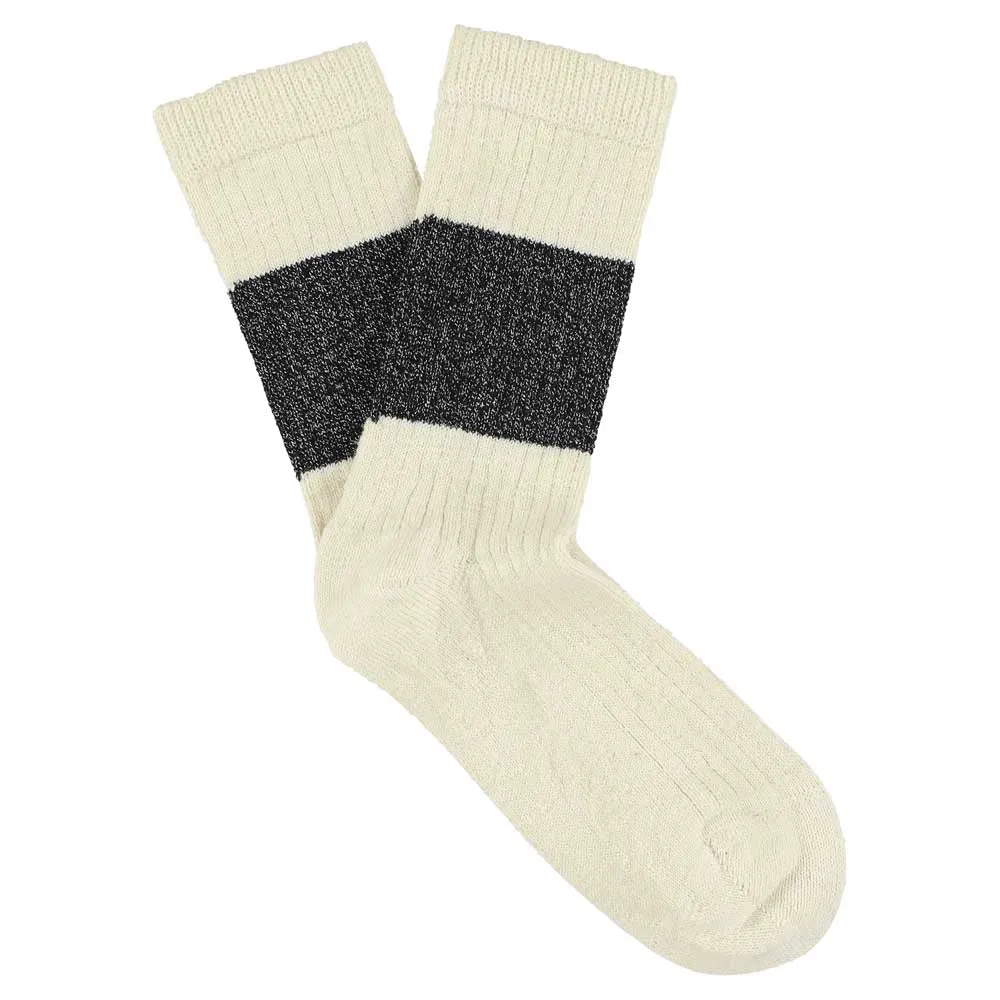 Lurex Melange Band Socks - Ecru / Black