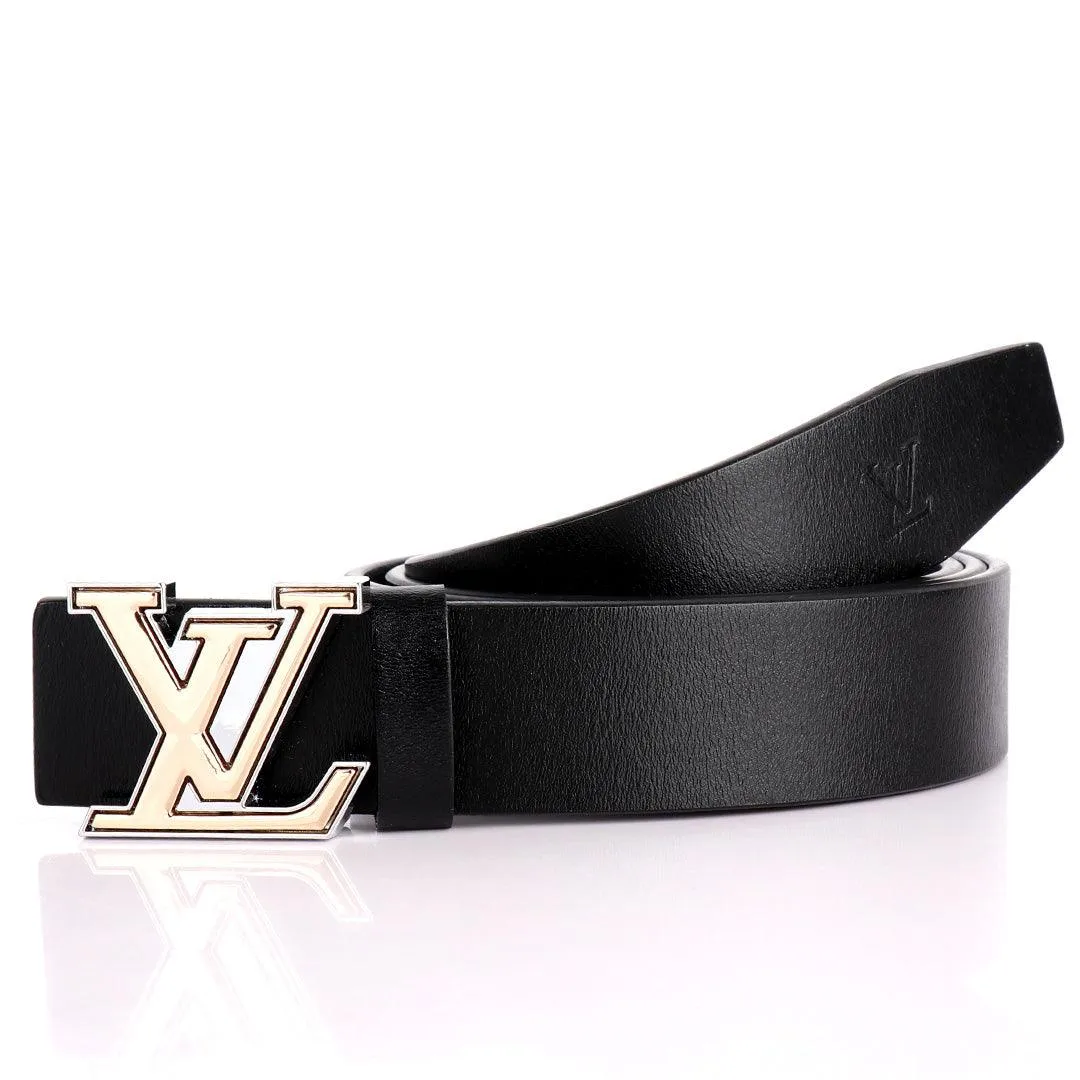 LV Logo Designed Luxurious Men's Leather Belt- Black