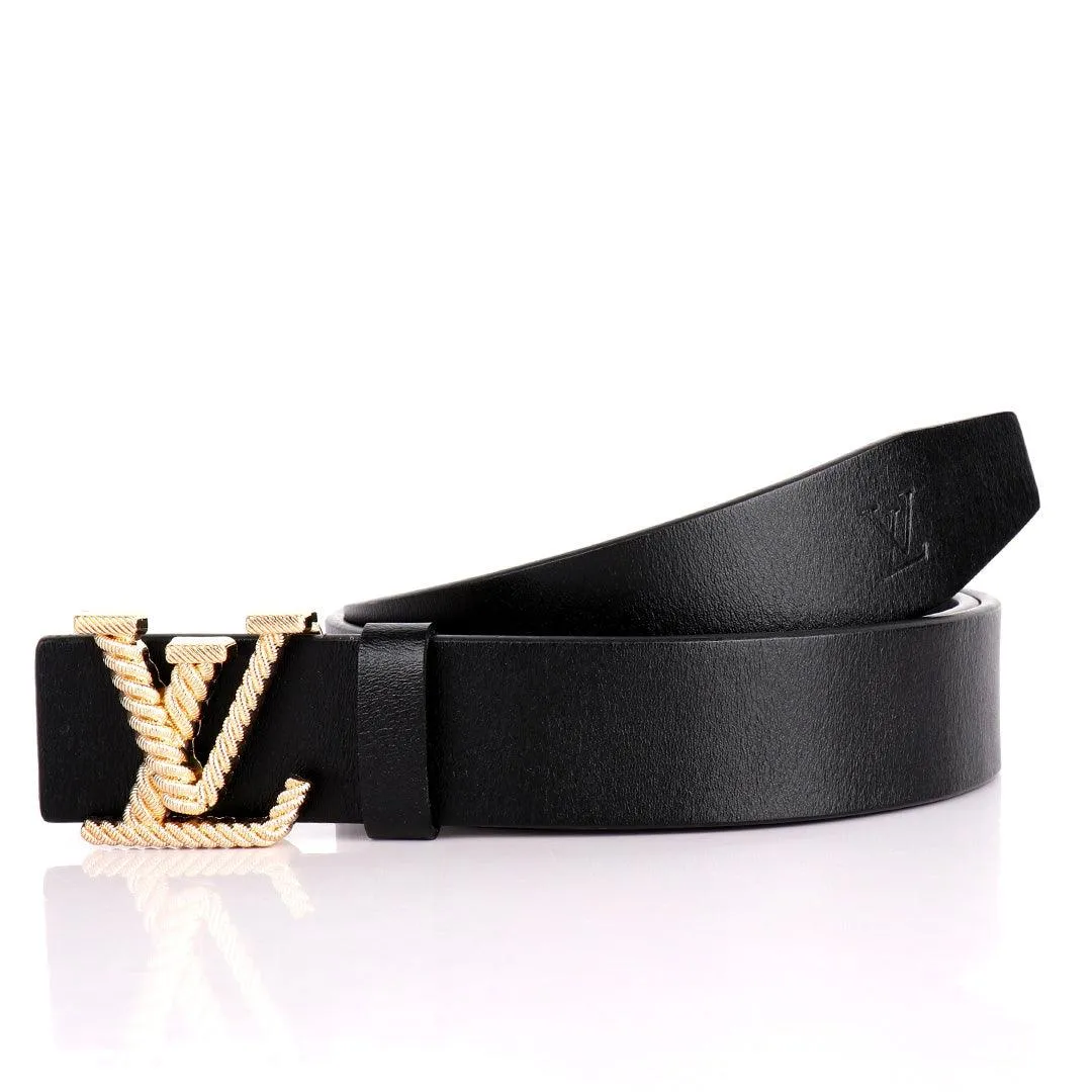 LV Twisted Gold Logo Designed Luxurious Men's Leather Belt