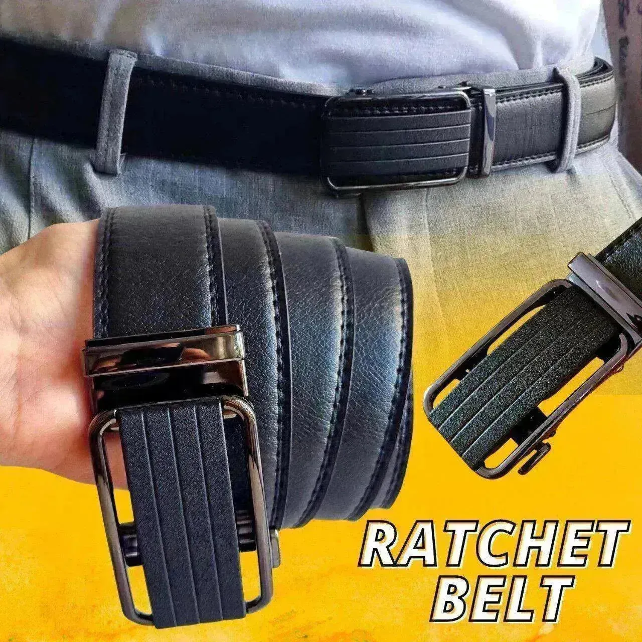 Microfiber Leather Mens Ratchet Belt Belts For Men Adjustable Size, Slide Buckle