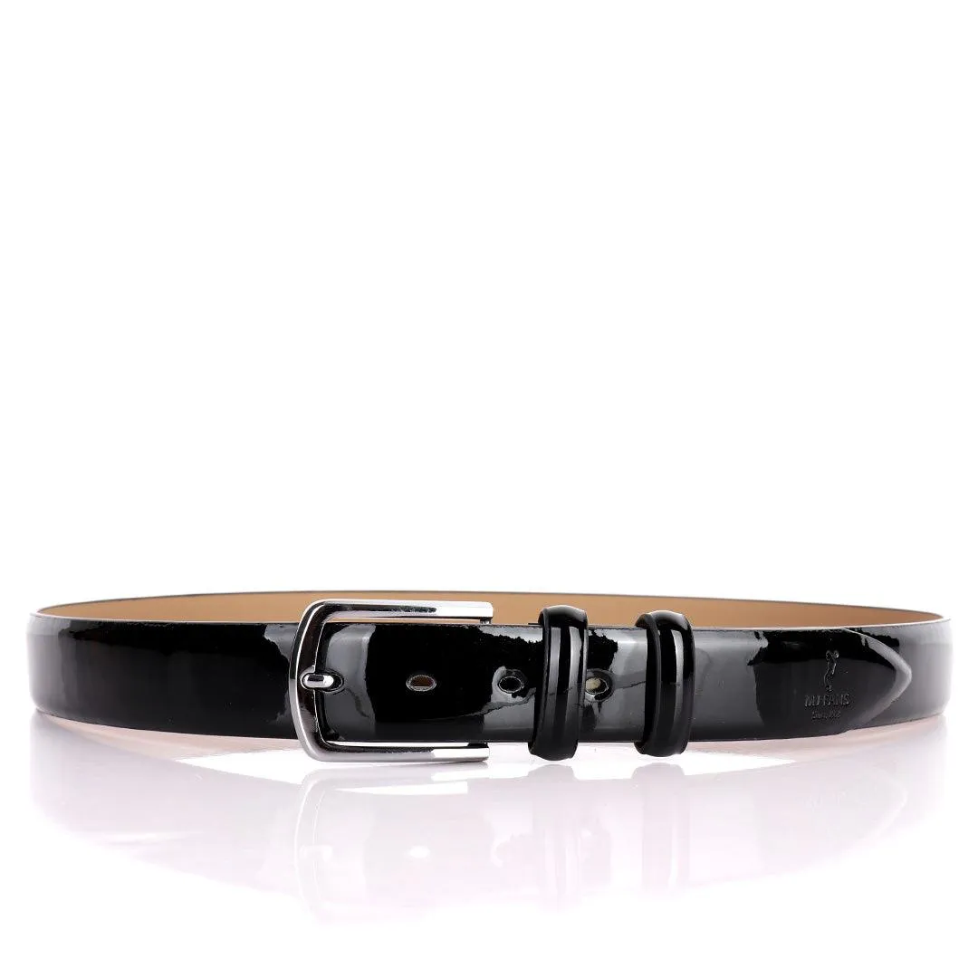 MJ Fans Smooth Glossy Leather Men's Formal Black Belt