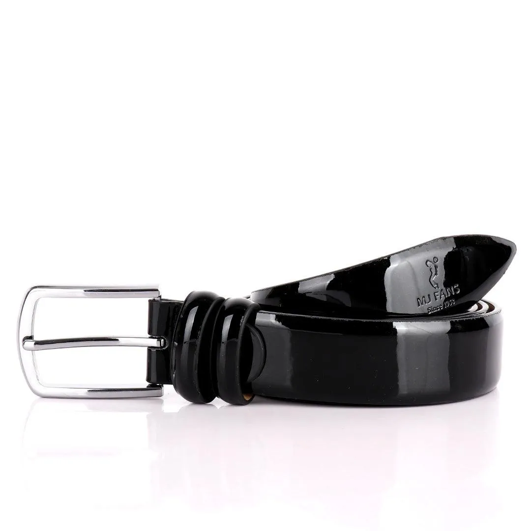 MJ Fans Smooth Glossy Leather Men's Formal Black Belt