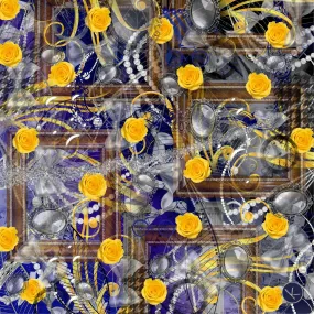 Nikolas Kohl Yellow roses on cobalt  NK32-1 70cm