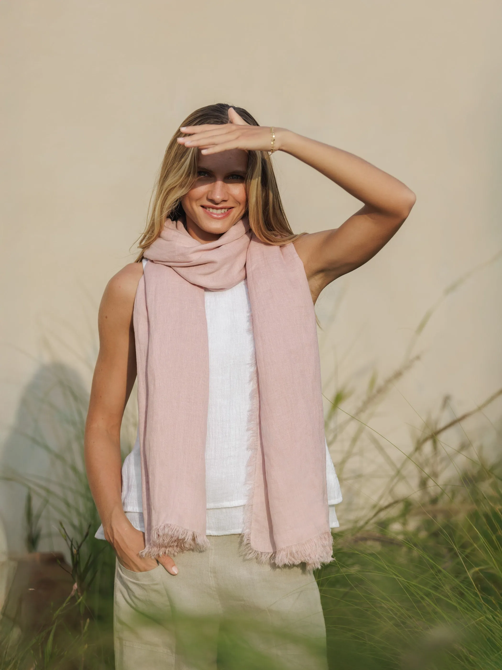 Omari Linen Scarf Dusty Rose