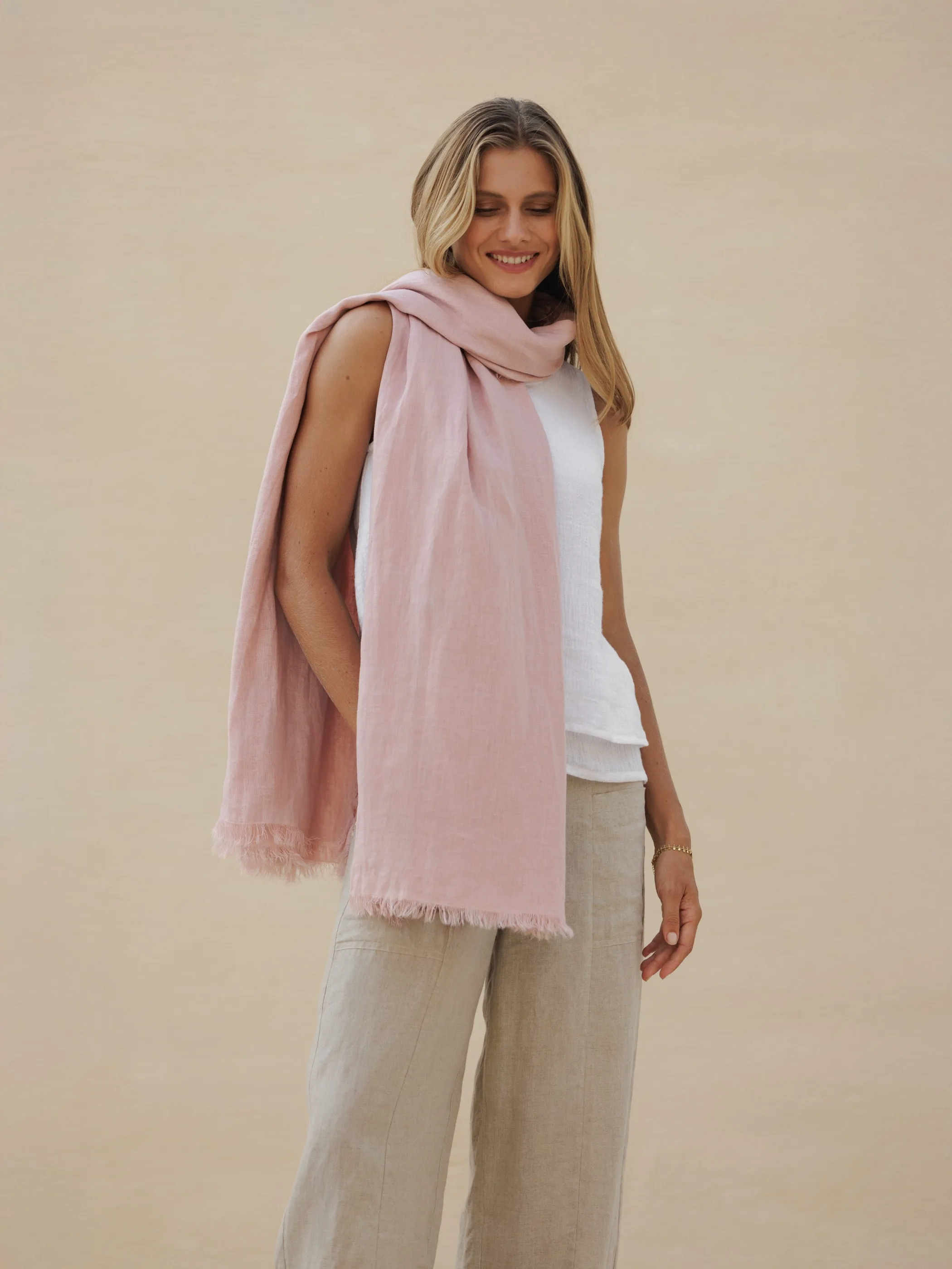 Omari Linen Scarf Dusty Rose