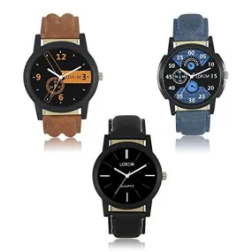 Opendeal Combo Pack of 3 Lorem Stylish Dummy Chronograph Analogue Multicolor Dial Men & Boys Watch- Od-W222