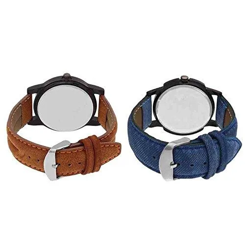 OpenDeal New Designer & Stylish Leather Belt Combo Analogue Watch For Men LR01-02 (Pack Of 2)