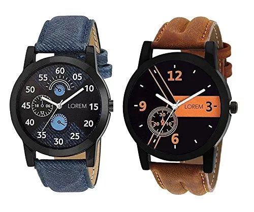 OpenDeal New Designer & Stylish Leather Belt Combo Analogue Watch For Men LR01-02 (Pack Of 2)